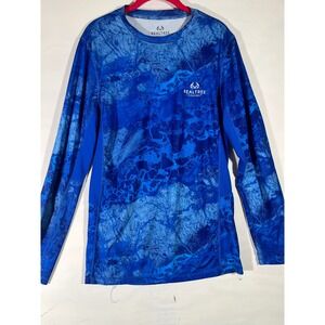 Realtree Fishing Camo Long Sleeve Performance Shirt Men S Blue Mesh Panels Ocean